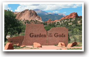 The Garden of the Gods Entrance sign in Colorado Springs, Colorado.